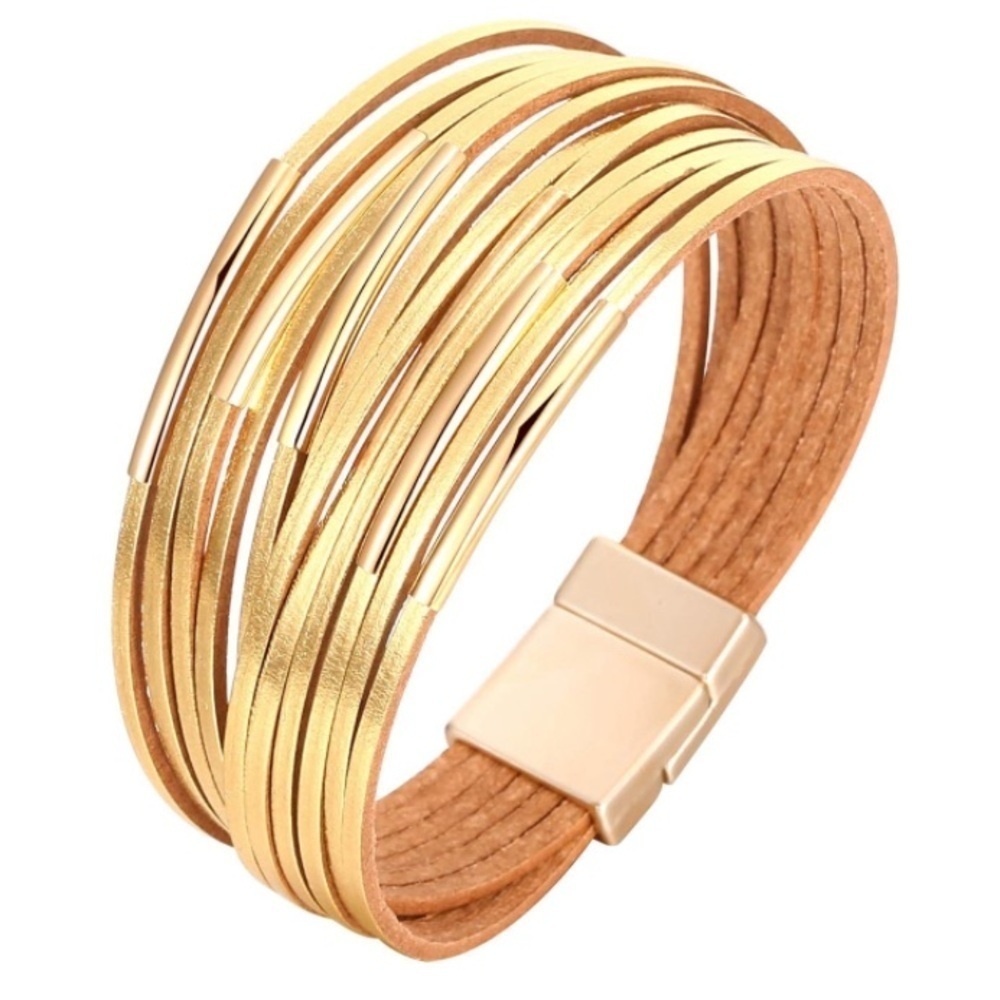 Gold Leather Bracelet Wrap for Women Multilayered Women’s Gold Bracelet Jewelry